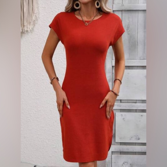 Poof! Dresses & Skirts - Poof! Stretch Elegant Orange Women's Large Midi Dress